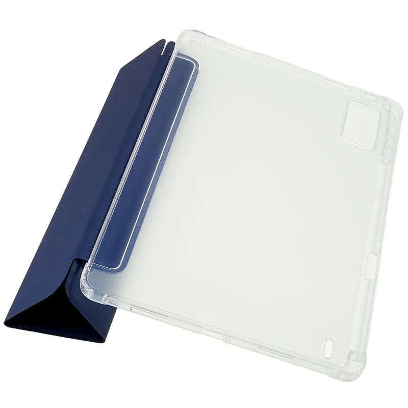For Xiaomi Pad 5 Pro 12.4 (2022) Trifold Stand PU Leather Tablet Case Full Protection Matte TPU Back Cover - Dark Blue
