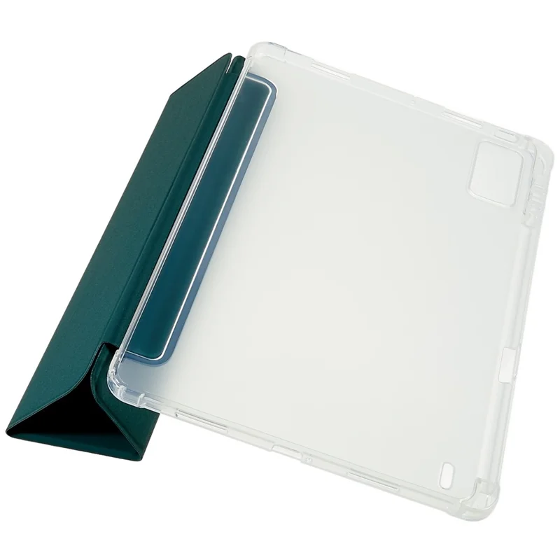 Para Xiaomi Pad 5 Pro Trifold Stand PU Caja de Cuero de Cuero Protección Completa TPU TPU Back Cover - Verde Oscuro