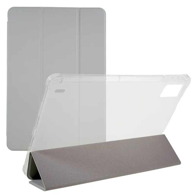 Capa para Tablet em Couro PU com Suporte Triplo e Proteção Total para Xiaomi Pad 5 Pro 12.4 (2022), Capa Traseira Fosca em TPU - Cinzenta