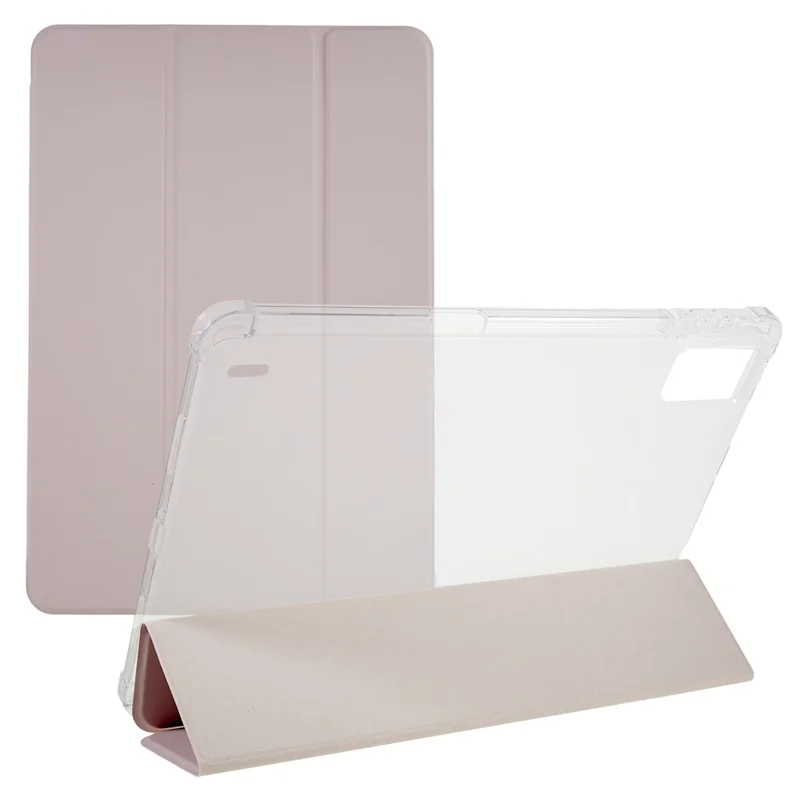 For Xiaomi Pad 5 Pro 12.4 (2022) Trifold Stand PU Leather Tablet Case Full Protection Matte TPU Back Cover - Rose Gold