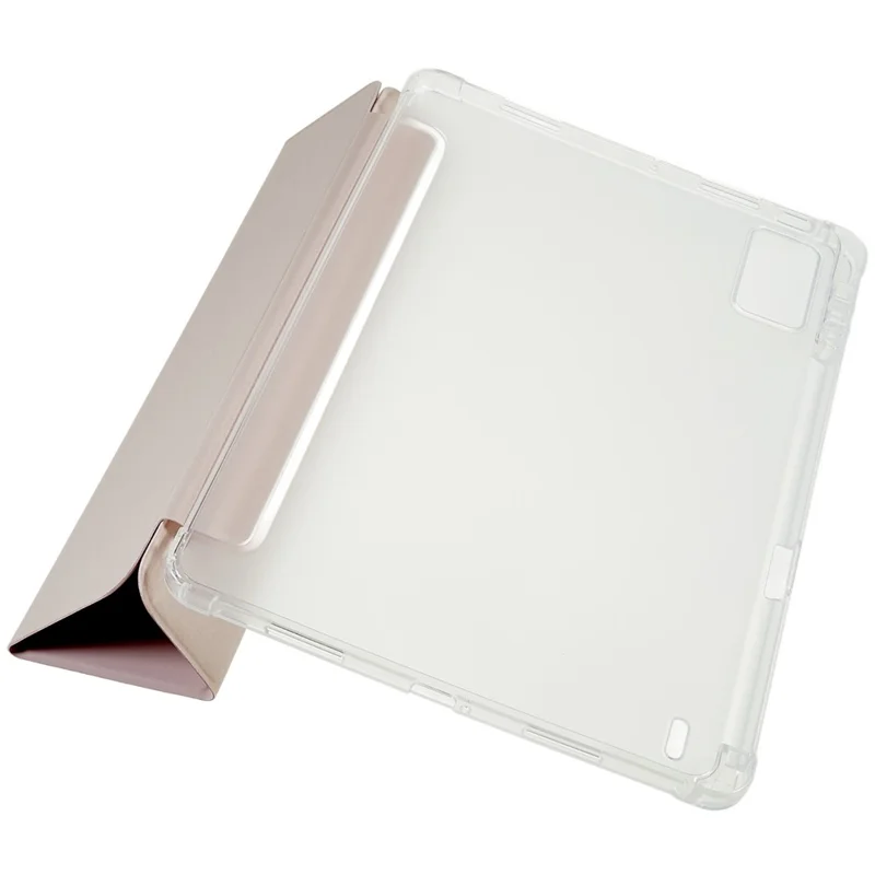 For Xiaomi Pad 5 Pro 12.4 (2022) Trifold Stand PU Leather Tablet Case Full Protection Matte TPU Back Cover - Rose Gold