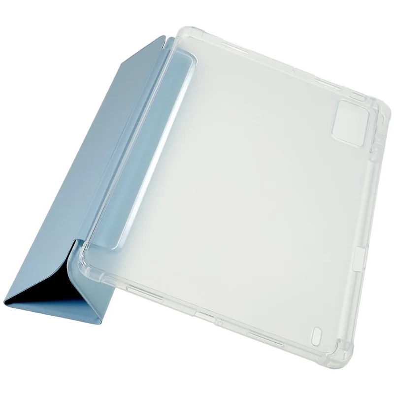 For Xiaomi Pad 5 Pro 12.4 (2022) Trifold Stand PU Leather Tablet Case Full Protection Matte TPU Back Cover - Sky Blue