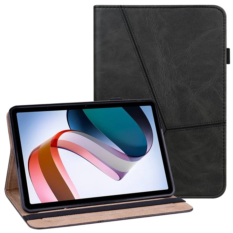 For Xiaomi Redmi Pad PU Leather Elastic Band Protective Case Card Slots Multi-Angle Stand Line Imprinted Tablet Cover with Pen Holder - Black