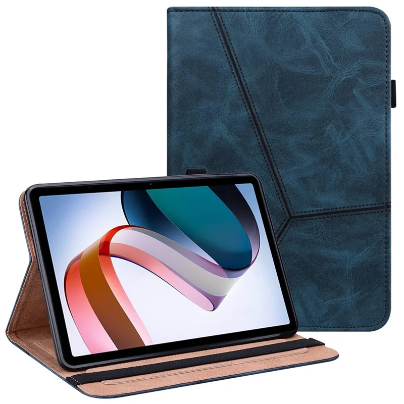 For Xiaomi Redmi Pad PU Leather Elastic Band Protective Case Card Slots Multi-Angle Stand Line Imprinted Tablet Cover with Pen Holder - Blue
