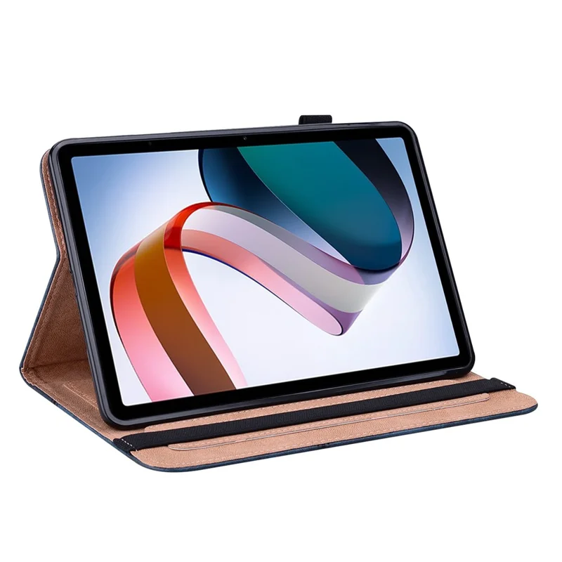 For Xiaomi Redmi Pad PU Leather Elastic Band Protective Case Card Slots Multi-Angle Stand Line Imprinted Tablet Cover with Pen Holder - Blue