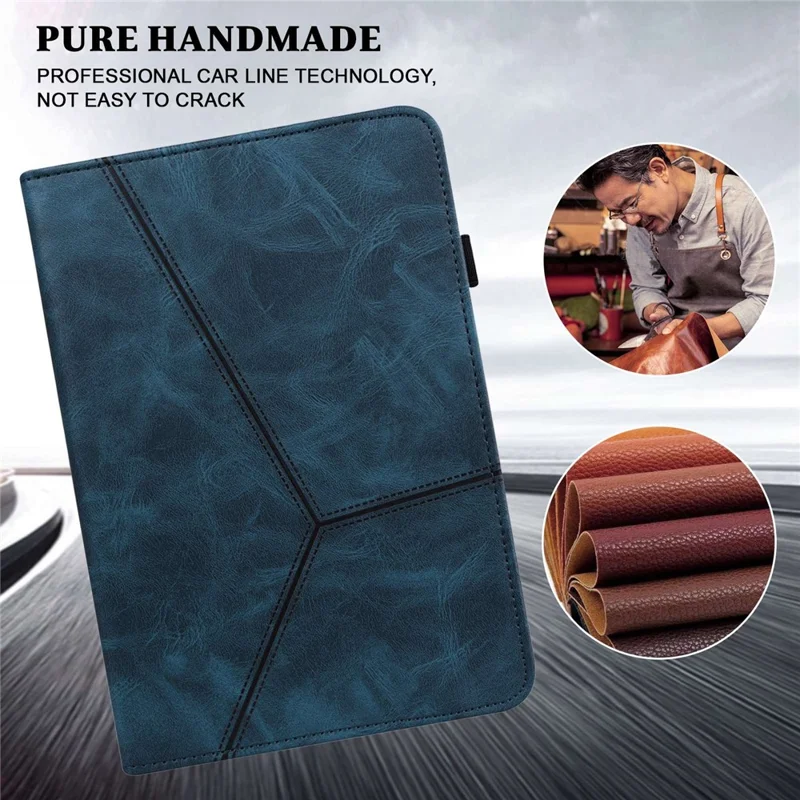 For Xiaomi Redmi Pad PU Leather Elastic Band Protective Case Card Slots Multi-Angle Stand Line Imprinted Tablet Cover with Pen Holder - Blue