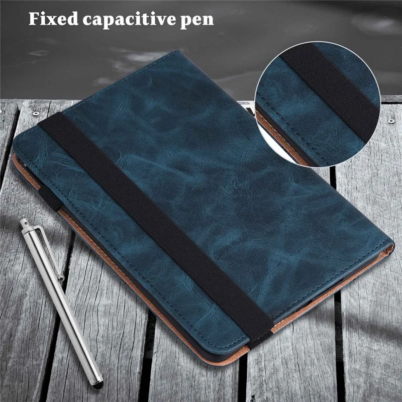 For Xiaomi Redmi Pad PU Leather Elastic Band Protective Case Card Slots Multi-Angle Stand Line Imprinted Tablet Cover with Pen Holder - Blue