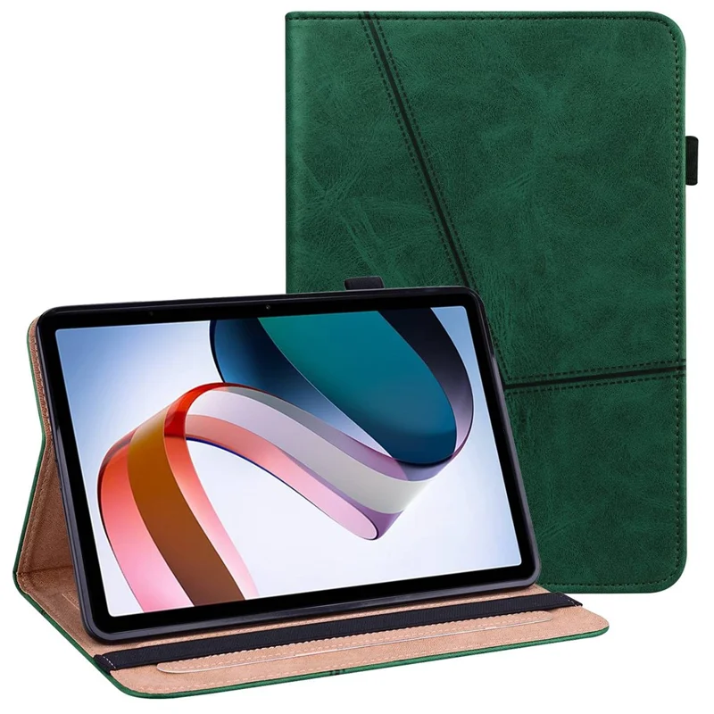 For Xiaomi Redmi Pad PU Leather Elastic Band Protective Case Card Slots Multi-Angle Stand Line Imprinted Tablet Cover with Pen Holder - Green