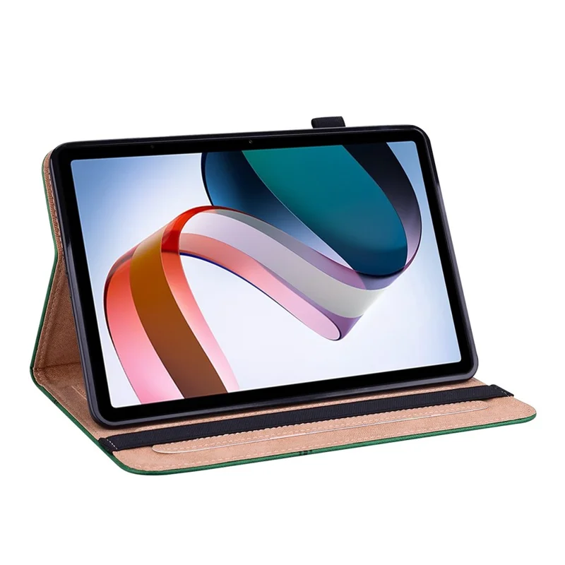 For Xiaomi Redmi Pad PU Leather Elastic Band Protective Case Card Slots Multi-Angle Stand Line Imprinted Tablet Cover with Pen Holder - Green