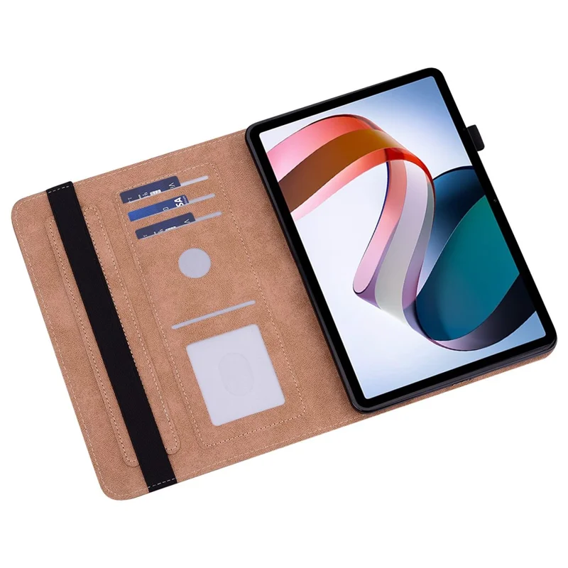 For Xiaomi Redmi Pad PU Leather Elastic Band Protective Case Card Slots Multi-Angle Stand Line Imprinted Tablet Cover with Pen Holder - Green