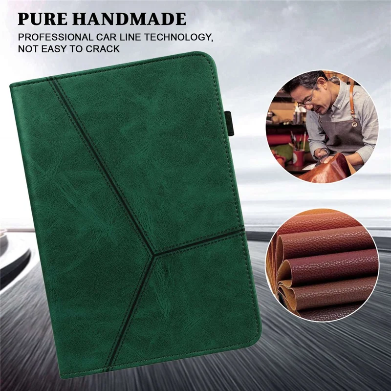 For Xiaomi Redmi Pad PU Leather Elastic Band Protective Case Card Slots Multi-Angle Stand Line Imprinted Tablet Cover with Pen Holder - Green