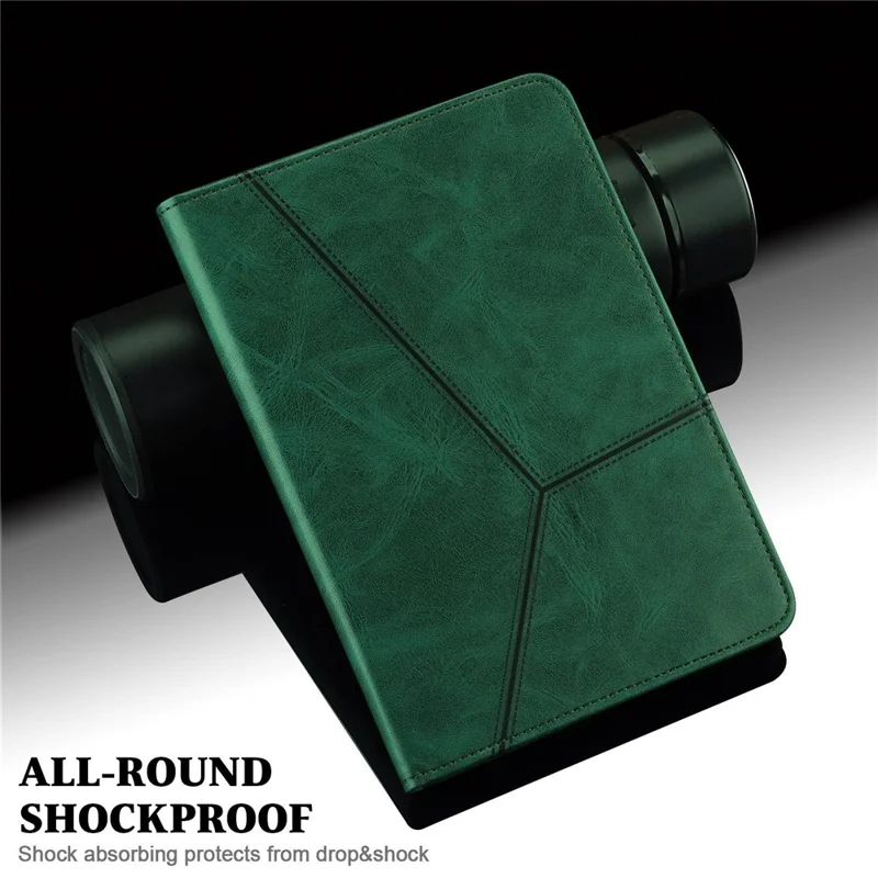 For Xiaomi Redmi Pad PU Leather Elastic Band Protective Case Card Slots Multi-Angle Stand Line Imprinted Tablet Cover with Pen Holder - Green