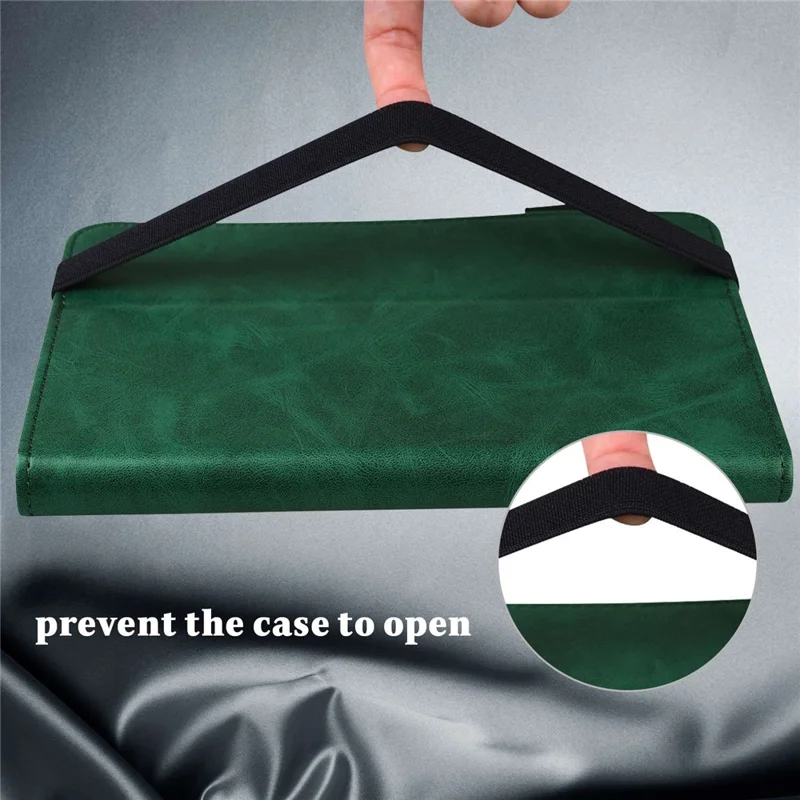 For Xiaomi Redmi Pad PU Leather Elastic Band Protective Case Card Slots Multi-Angle Stand Line Imprinted Tablet Cover with Pen Holder - Green