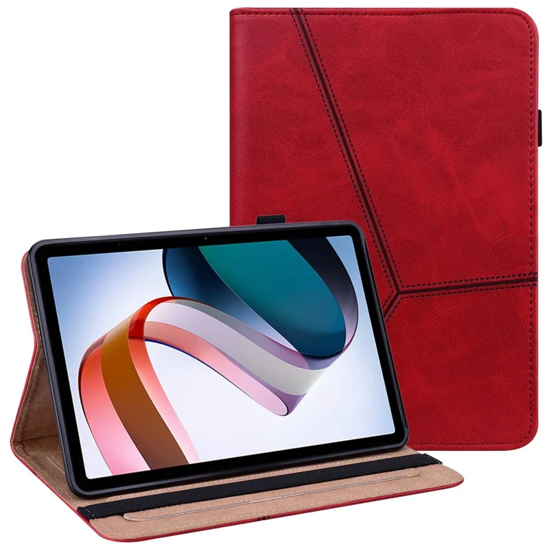 For Xiaomi Redmi Pad PU Leather Elastic Band Protective Case Card Slots Multi-Angle Stand Line Imprinted Tablet Cover with Pen Holder - Red