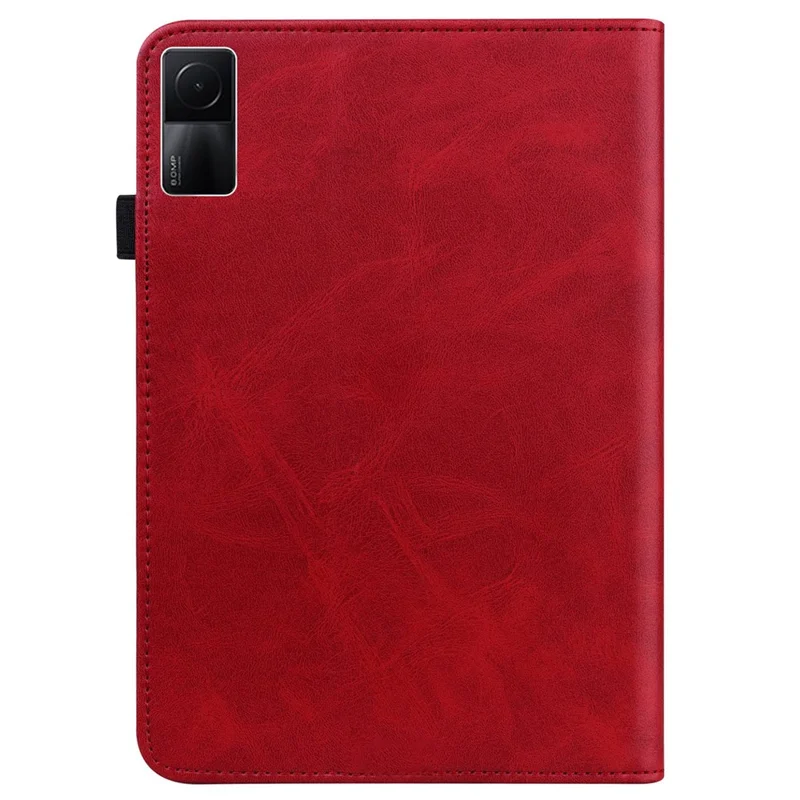 For Xiaomi Redmi Pad PU Leather Elastic Band Protective Case Card Slots Multi-Angle Stand Line Imprinted Tablet Cover with Pen Holder - Red