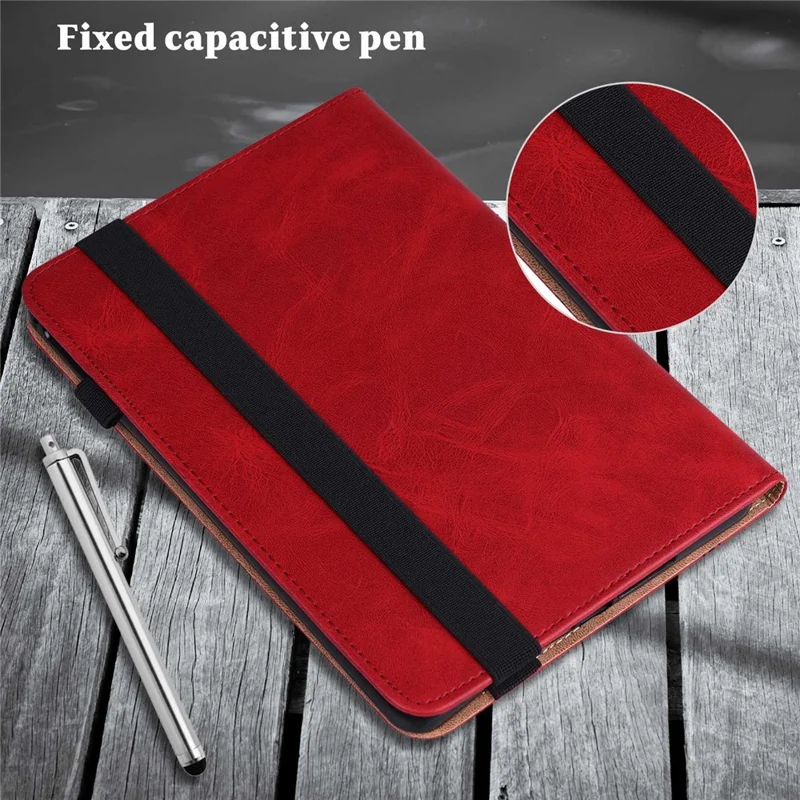 For Xiaomi Redmi Pad PU Leather Elastic Band Protective Case Card Slots Multi-Angle Stand Line Imprinted Tablet Cover with Pen Holder - Red