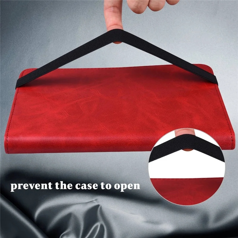 For Xiaomi Redmi Pad PU Leather Elastic Band Protective Case Card Slots Multi-Angle Stand Line Imprinted Tablet Cover with Pen Holder - Red