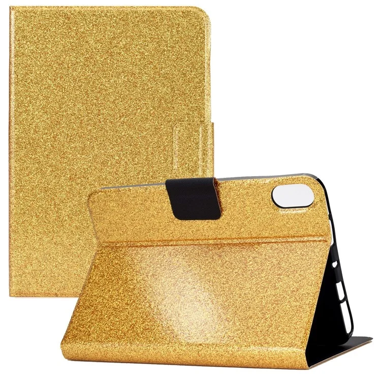 For iPad (2025) / 10.9 (2022) Glittery Sparkly Folio Tablet Case PU Leather Magnetic Clasp Protective Cover with Stand Card Holder - Gold