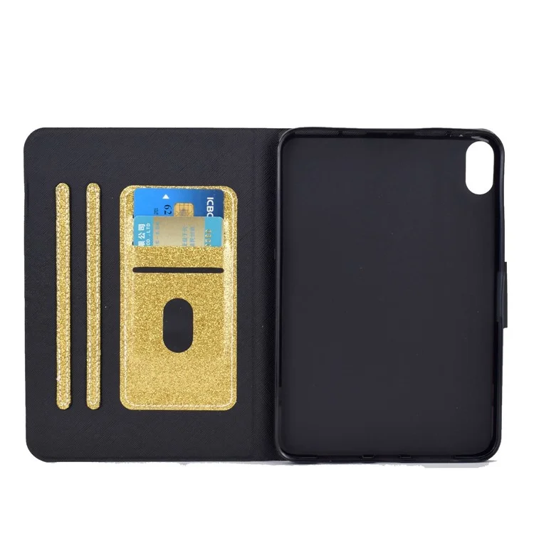 For iPad (2025) / 10.9 (2022) Glittery Sparkly Folio Tablet Case PU Leather Magnetic Clasp Protective Cover with Stand Card Holder - Gold
