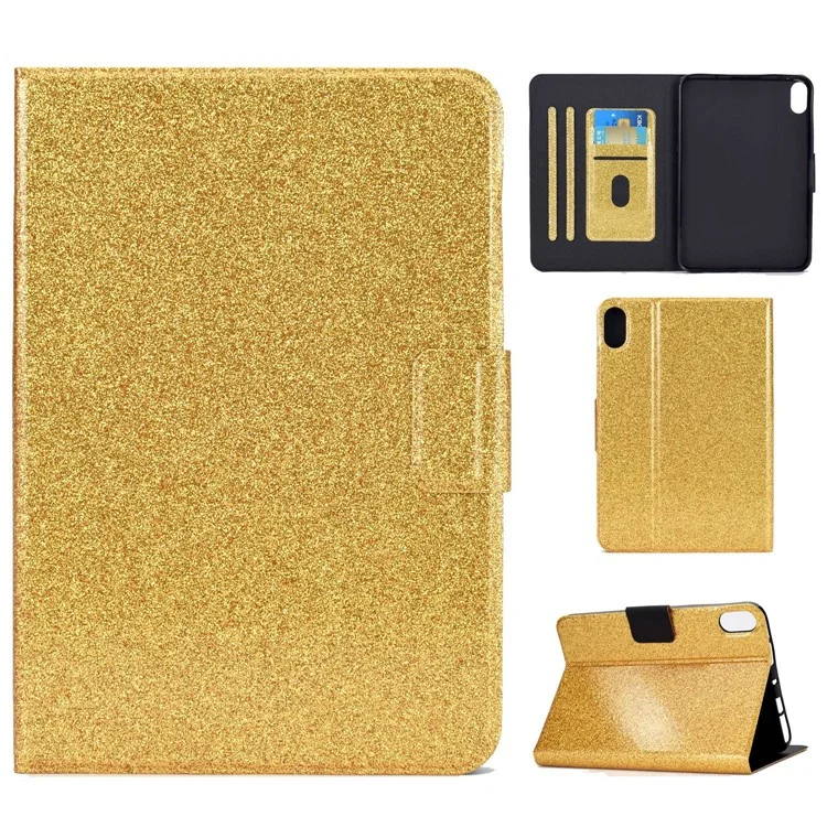 For iPad (2025) / 10.9 (2022) Glittery Sparkly Folio Tablet Case PU Leather Magnetic Clasp Protective Cover with Stand Card Holder - Gold