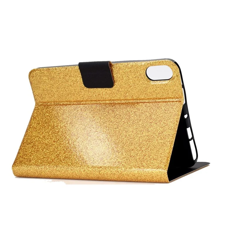 For iPad (2025) / 10.9 (2022) Glittery Sparkly Folio Tablet Case PU Leather Magnetic Clasp Protective Cover with Stand Card Holder - Gold