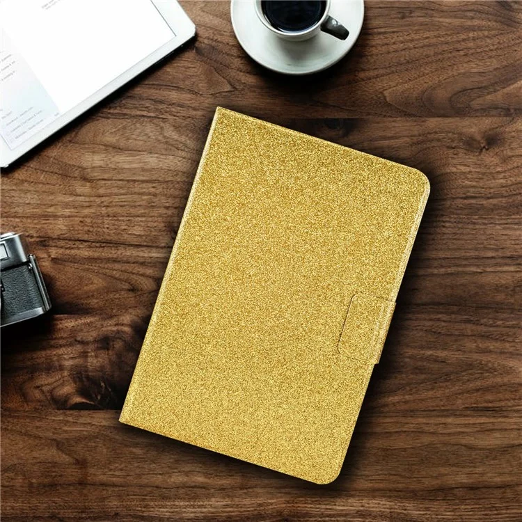 For iPad (2025) / 10.9 (2022) Glittery Sparkly Folio Tablet Case PU Leather Magnetic Clasp Protective Cover with Stand Card Holder - Gold