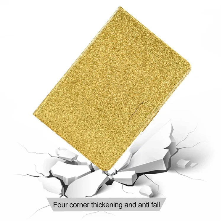 For iPad (2025) / 10.9 (2022) Glittery Sparkly Folio Tablet Case PU Leather Magnetic Clasp Protective Cover with Stand Card Holder - Gold