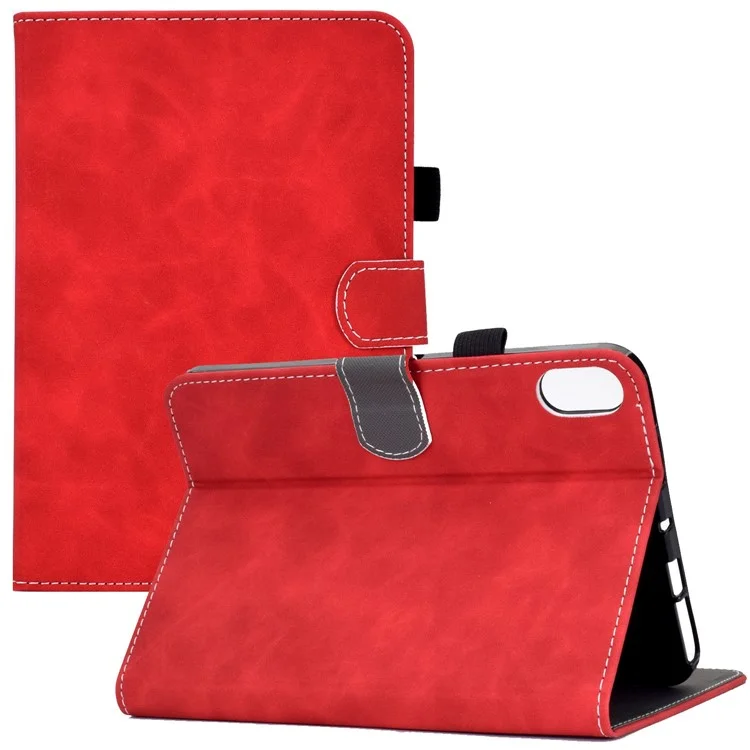 For iPad (2025) / 10.9 (2022) Cowhide Textured Leather Tablet Case Shockproof Card Holder Protective Cover with Stand - Red