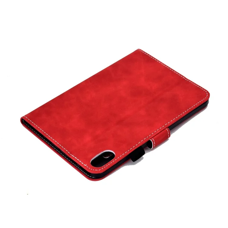 For iPad (2025) / 10.9 (2022) Cowhide Textured Leather Tablet Case Shockproof Card Holder Protective Cover with Stand - Red