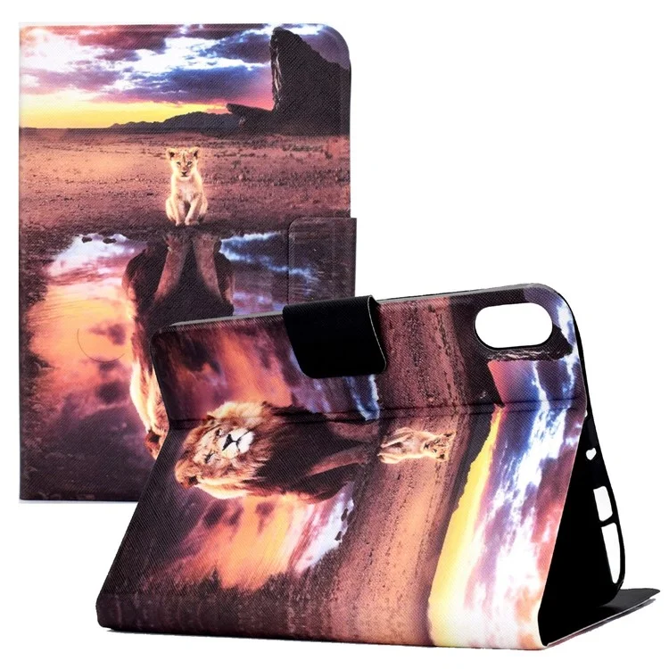 Para Ipad 10.9 (2022) / Ipad 10th Gen Pattern Imprenting Tableta Case PU Leather Stand a Prueba de Golpes Auto Wake / Sleep Smart Cover Con Soporte Para Tarjetas - León / Leopardo