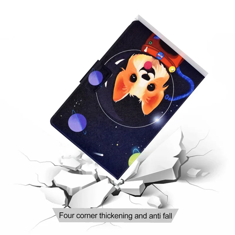 For iPad (2025) / 10.9 (2022) Pattern Printing PU Leather Tablet Case Folding Stand Folio Cover with Card Holder - Space Dog