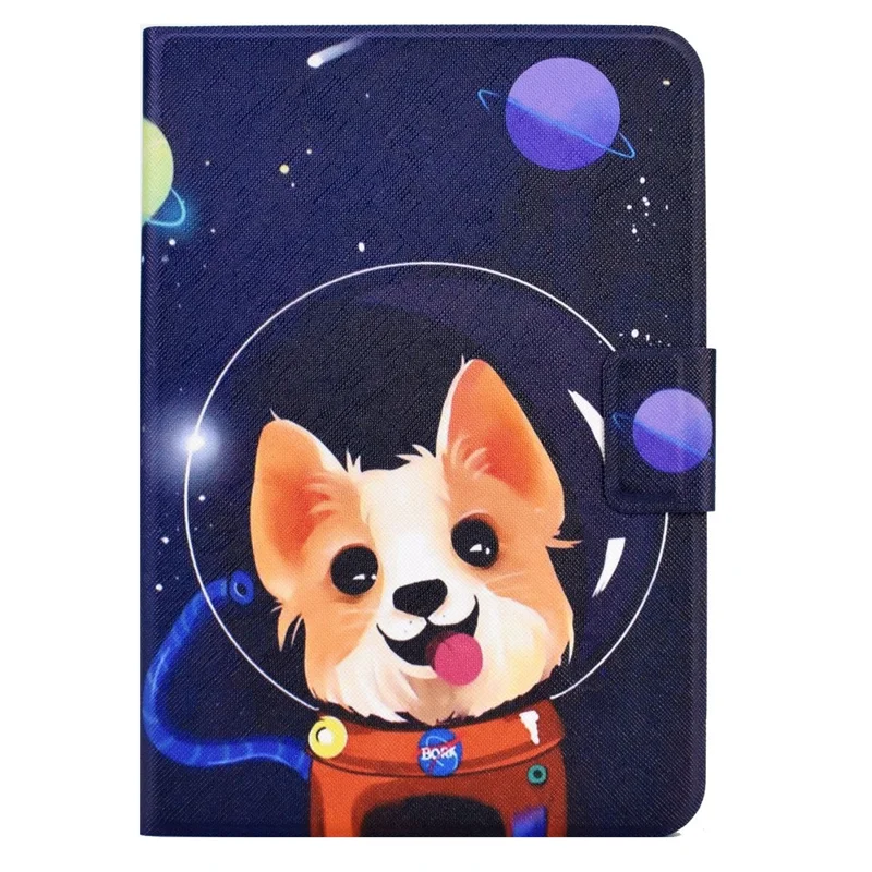 For iPad (2025) / 10.9 (2022) Pattern Printing PU Leather Tablet Case Folding Stand Folio Cover with Card Holder - Space Dog
