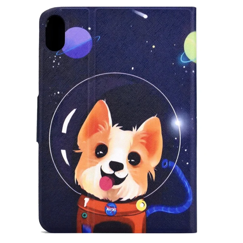 For iPad (2025) / 10.9 (2022) Pattern Printing PU Leather Tablet Case Folding Stand Folio Cover with Card Holder - Space Dog