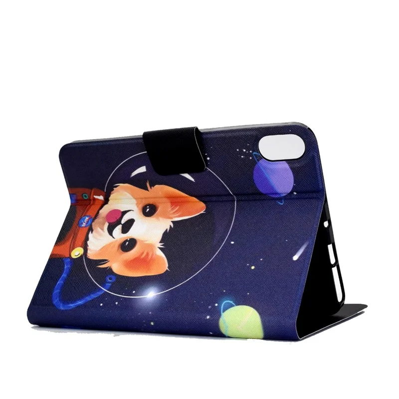 For iPad (2025) / 10.9 (2022) Pattern Printing PU Leather Tablet Case Folding Stand Folio Cover with Card Holder - Space Dog