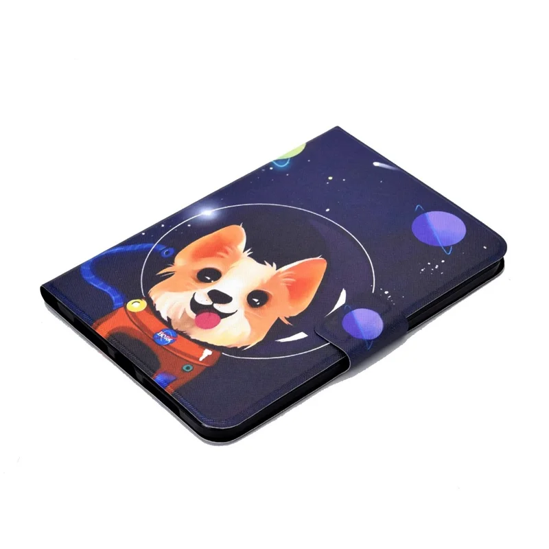 For iPad (2025) / 10.9 (2022) Pattern Printing PU Leather Tablet Case Folding Stand Folio Cover with Card Holder - Space Dog