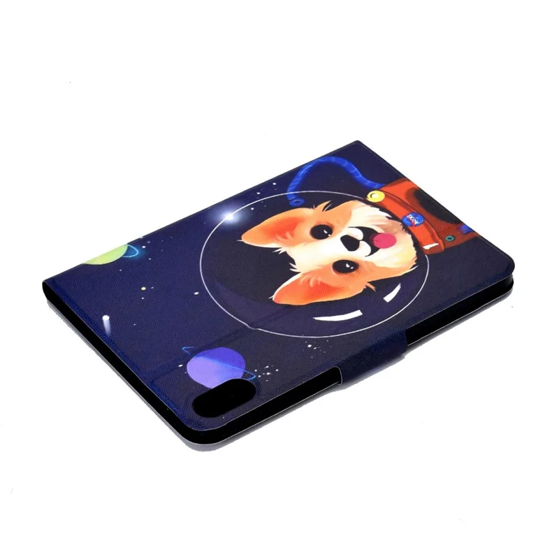 For iPad (2025) / 10.9 (2022) Pattern Printing PU Leather Tablet Case Folding Stand Folio Cover with Card Holder - Space Dog