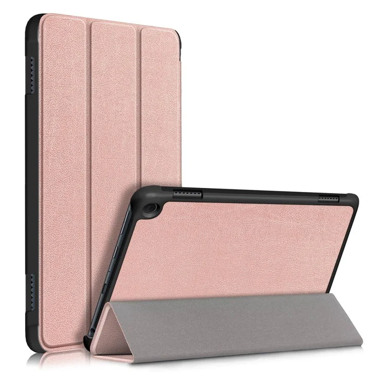 Para Amazon Fire HD 8 (2020) / HD 8 Plus (2022) Funda de Tableta de Piel de PU a Prueba de Golpes Trifold Stand Cubierta Inteligente de Activación / Suspensión - Oro Rosa