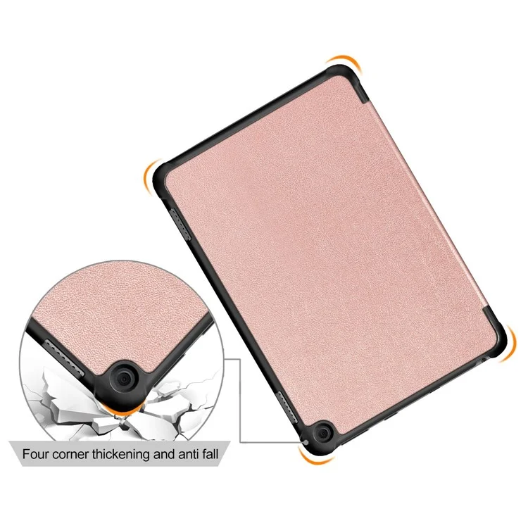 Para Amazon Fire HD 8 (2020) / HD 8 Plus (2022) Funda de Tableta de Piel de PU a Prueba de Golpes Trifold Stand Cubierta Inteligente de Activación / Suspensión - Oro Rosa