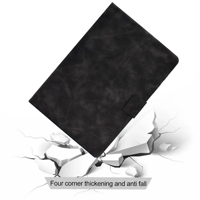 For iPad (2025) / 10.9 (2022) Stand Folio Tablet Case Cowhide Texture PU Leather Anti-Scratch Cover with Card Holder - Black