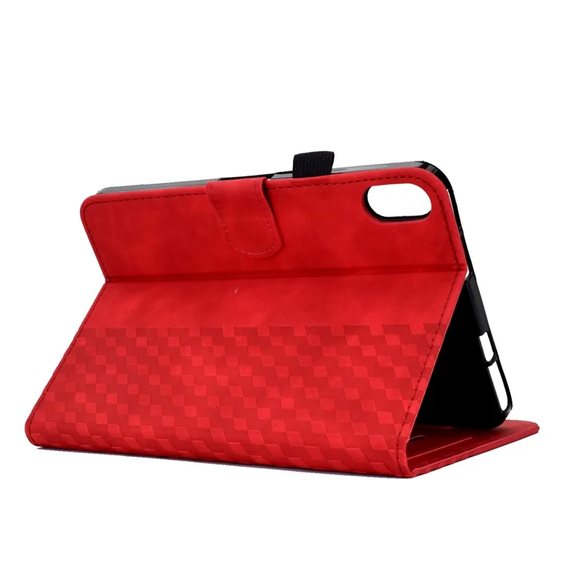 For iPad (2025) / 10.9 (2022) Imprinted Rhombus Pattern PU Leather Tablet Case Stitching Line Full Protection Stand Card Holder Cover - Red