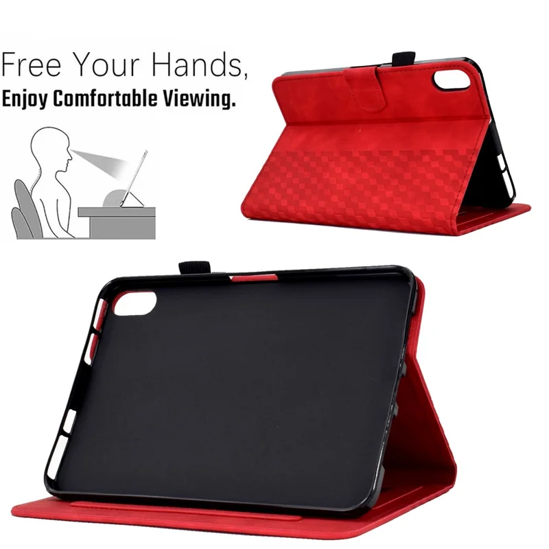 For iPad (2025) / 10.9 (2022) Imprinted Rhombus Pattern PU Leather Tablet Case Stitching Line Full Protection Stand Card Holder Cover - Red