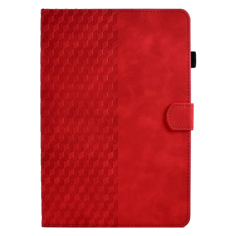 For iPad (2025) / 10.9 (2022) Imprinted Rhombus Pattern PU Leather Tablet Case Stitching Line Full Protection Stand Card Holder Cover - Red