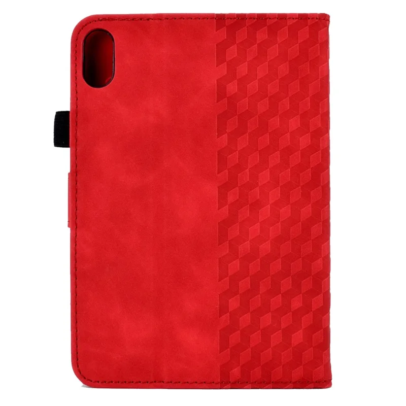 For iPad (2025) / 10.9 (2022) Imprinted Rhombus Pattern PU Leather Tablet Case Stitching Line Full Protection Stand Card Holder Cover - Red