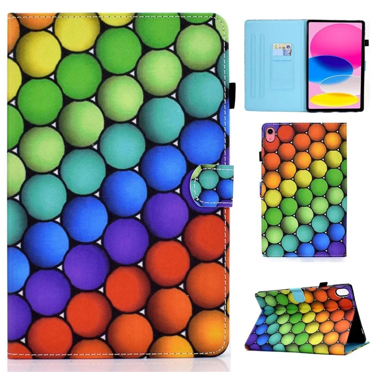 Per iPad 10.9 (2022) / iPad 10a Gen Custodia con Stand Regolabile con Stampa a Motivi, Protezione Completa, Cucitura a Linee, in Pelle PU con Slot per Schede e Porta Penna - Cerchi Colorati