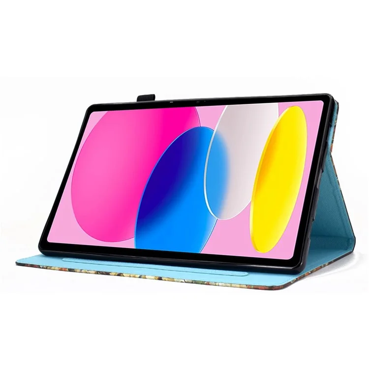 Per iPad 10.9 (2022) / iPad 10a Gen Custodia con Stand Regolabile con Stampa a Motivi, Protezione Completa, Cucitura a Linee, in Pelle PU con Slot per Schede e Porta Penna - Cerchi Colorati