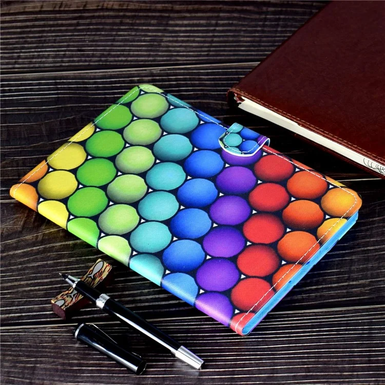 Per iPad 10.9 (2022) / iPad 10a Gen Custodia con Stand Regolabile con Stampa a Motivi, Protezione Completa, Cucitura a Linee, in Pelle PU con Slot per Schede e Porta Penna - Cerchi Colorati