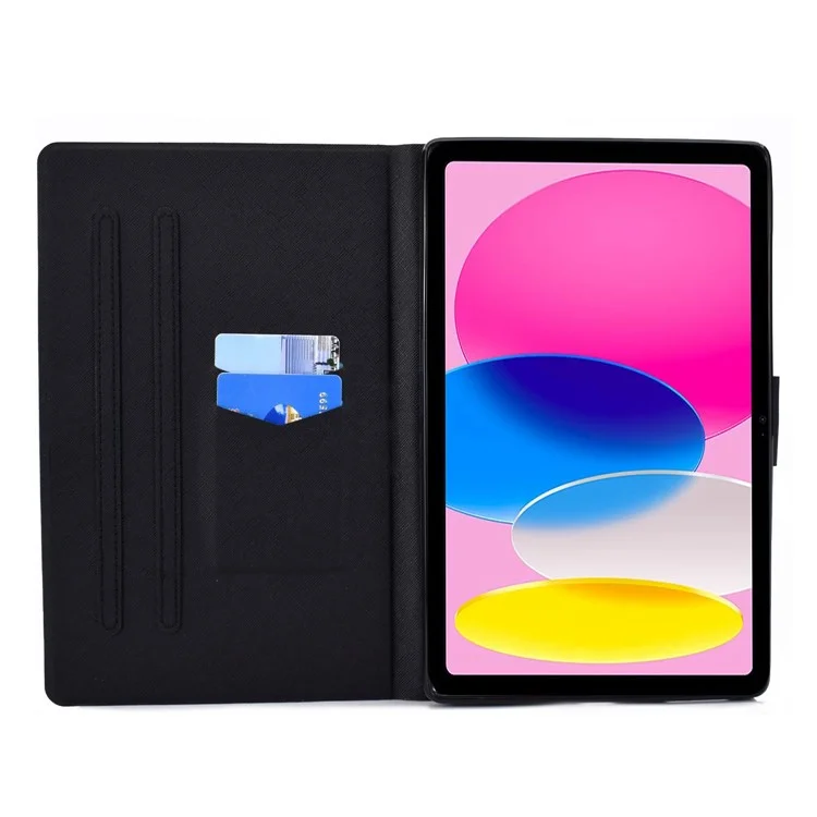 For iPad (2025) / 10.9 (2022) Pattern Printing PU Leather Folio Tablet Case Fold Stand Card Holder Magnetic Flip Cover - Smoke