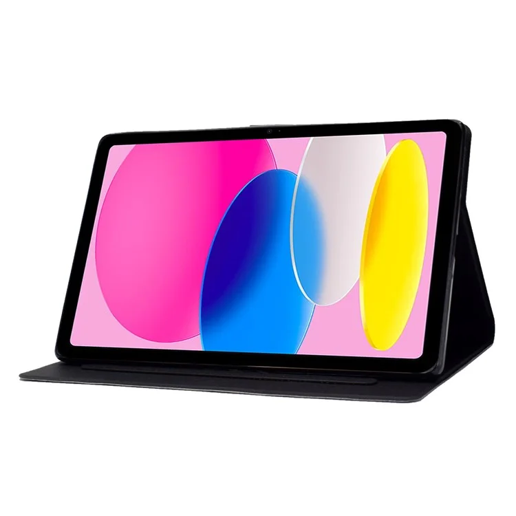For iPad (2025) / 10.9 (2022) Pattern Printing PU Leather Folio Tablet Case Fold Stand Card Holder Magnetic Flip Cover - Smoke