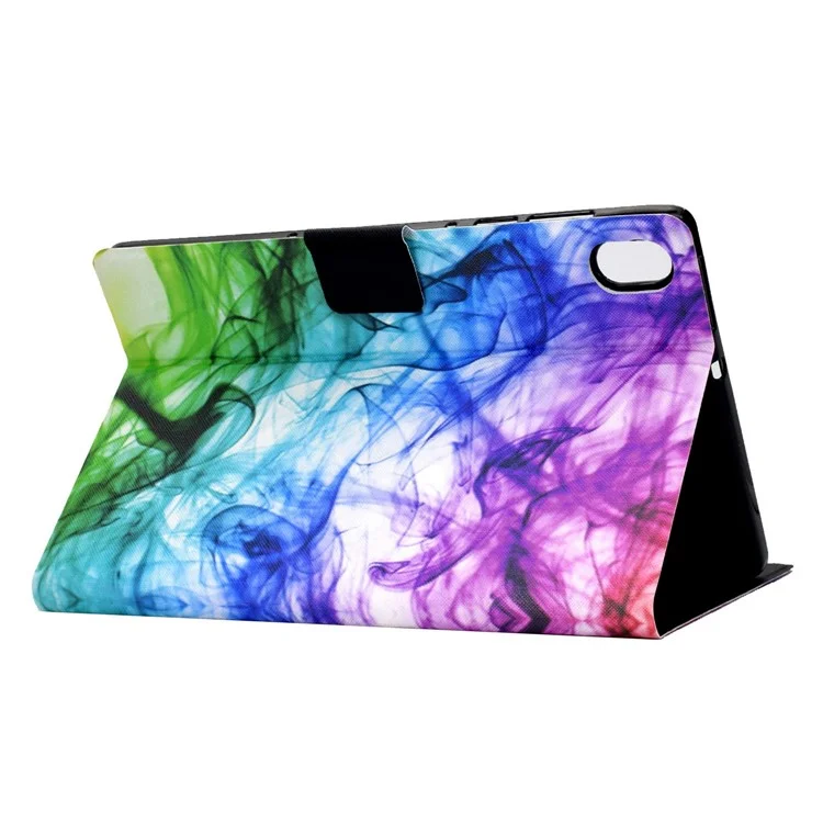For iPad (2025) / 10.9 (2022) Pattern Printing PU Leather Folio Tablet Case Fold Stand Card Holder Magnetic Flip Cover - Smoke