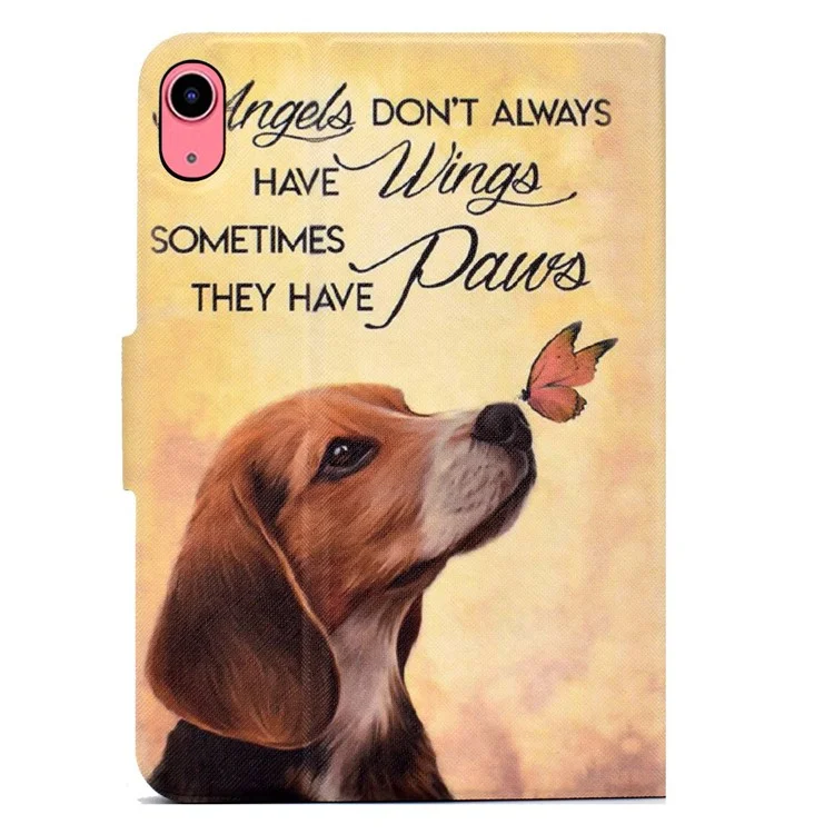Para iPad 10.9 (2022) / iPad 10ª Geração Padrão de Impressão PU Leather Tablet Case Fold Stand Magnetic Flip Cover com Porta-Cartões - Borboleta e Cachorro